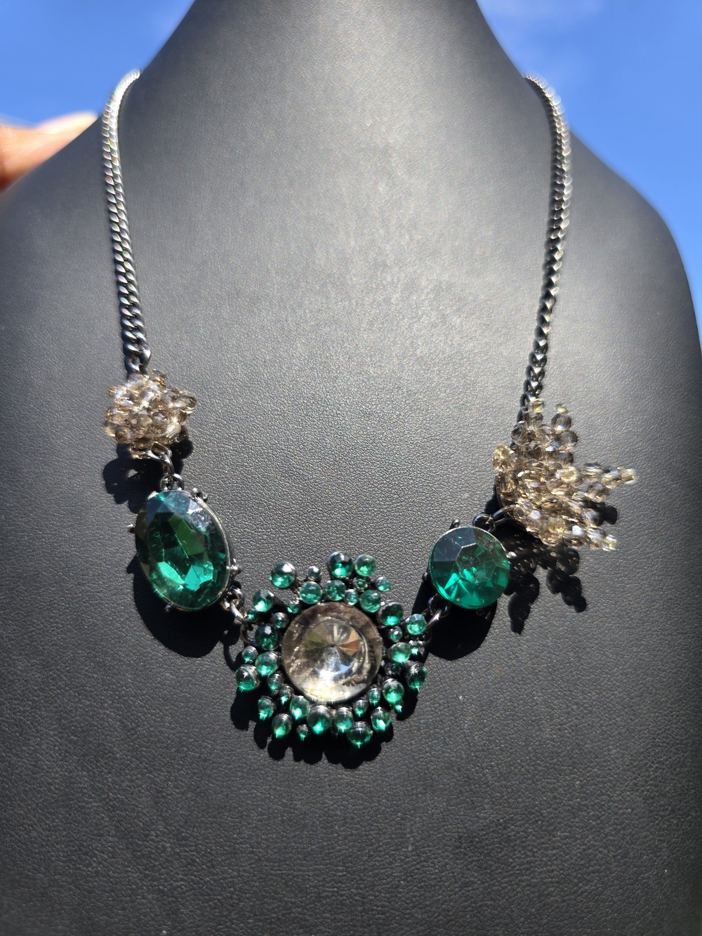 Vera Wang Emerald and Clear Crystal Cluster Necklace